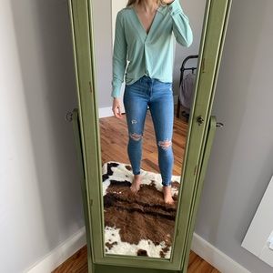 Green Ann Taylor Blouse Sz XS